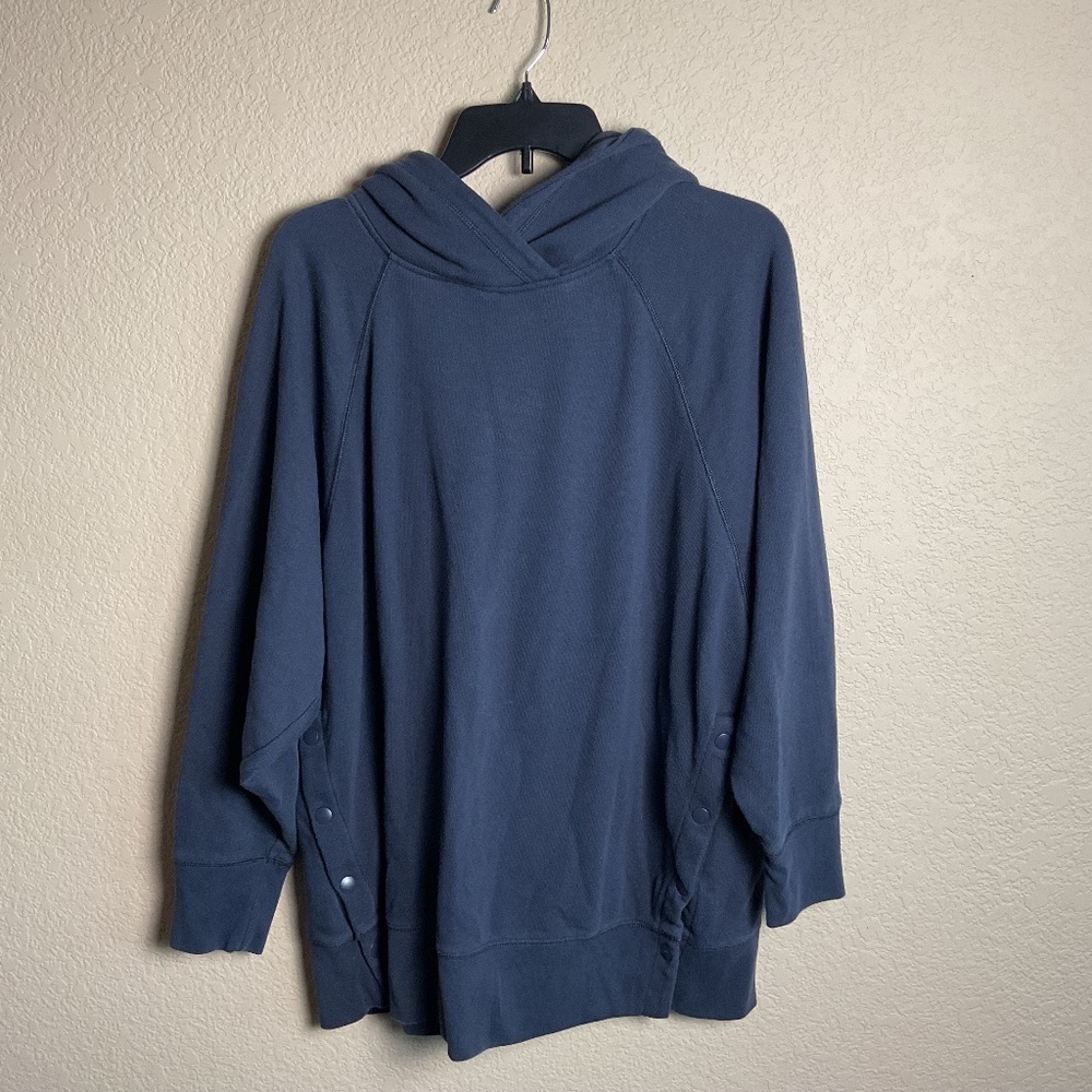 Aerie Womens Medium Navy Blue Snap Side Hooded Hoodie Oversized Jacket